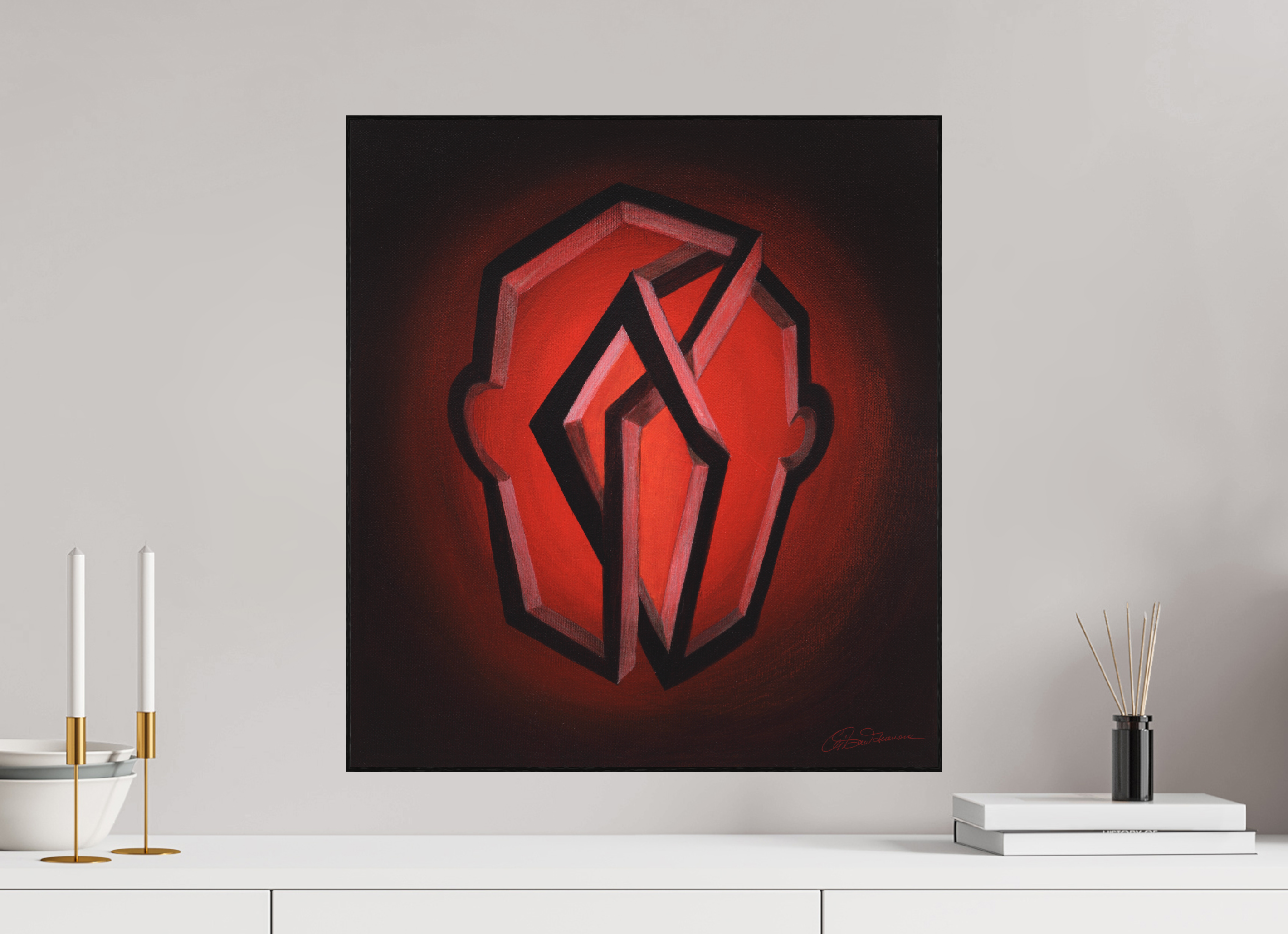 50 x 55,1 cm, Alu-Dibond mit Holzrahmen, schwarz Selbst-Bild. Innere Architetkur