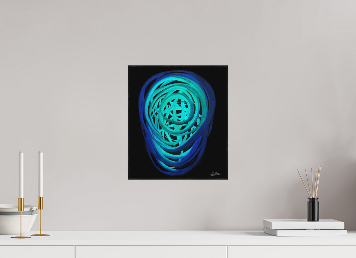 30 x 34,4 cm, Alu-Dibond mit Holzrahmen, schwarz Wasser | Frühling