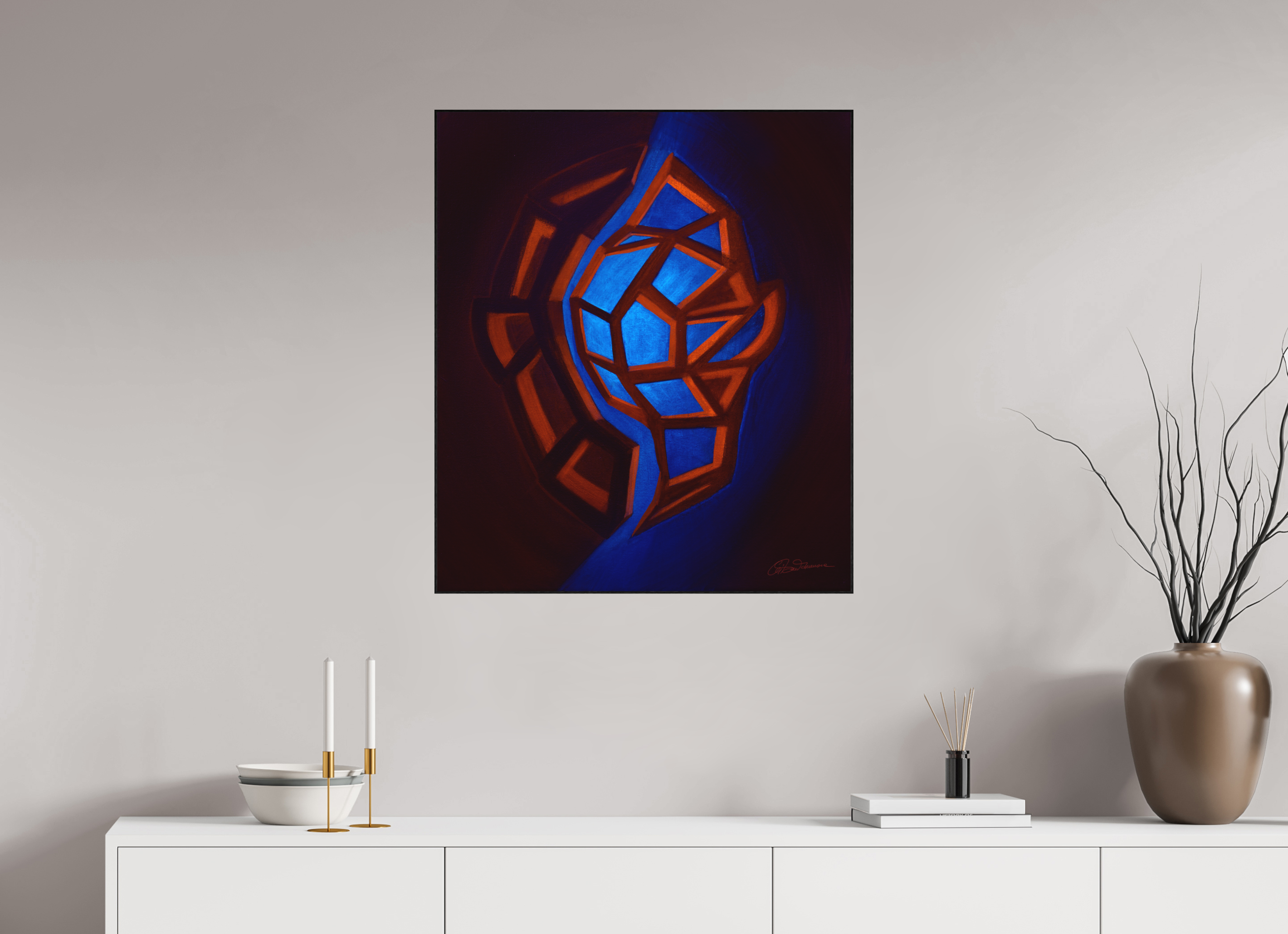 70 x 81 cm, Alu-Dibond mit Holzrahmen, schwarz Innere Tektonik – Feuer &amp; Luft