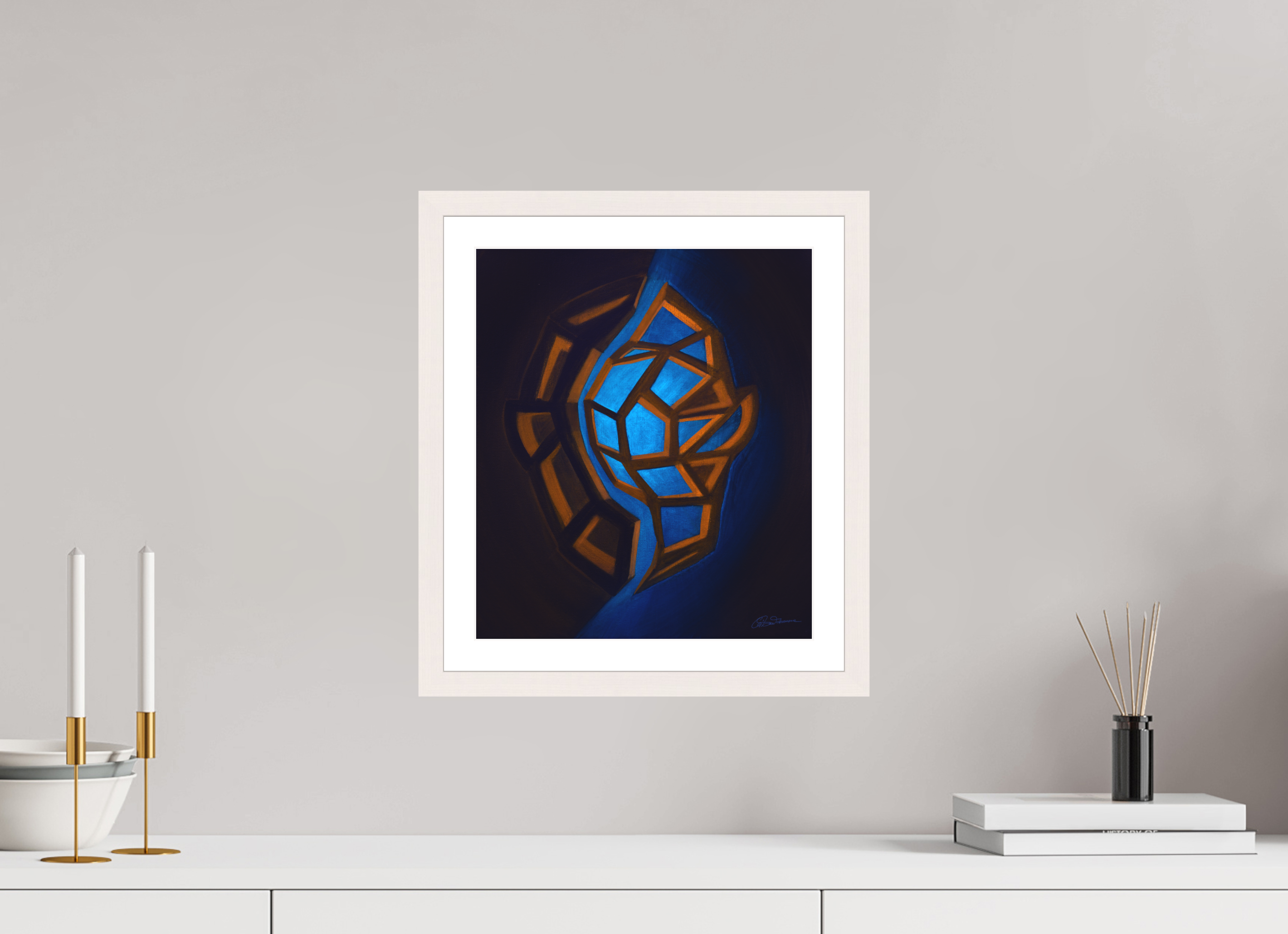 30 x 34,7 cm, Druck auf Papier gerahmt (empfohlen) Innere Architektur – Erde &amp; Wasser
