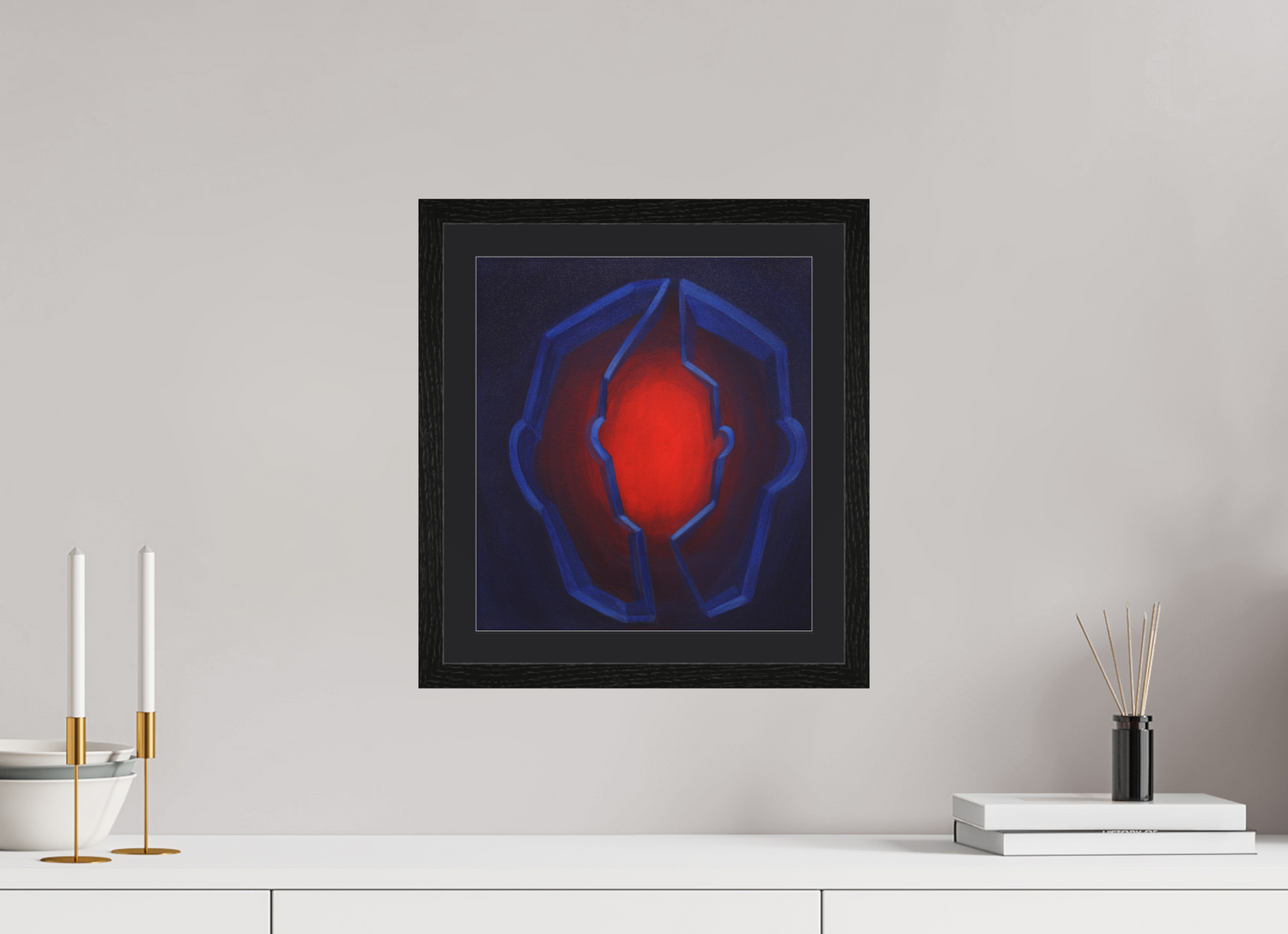 30 x 33,3 cm, Foto Papier schwarzes passapartout und schwarzer rahmen Selbst-Bild.  Innerer Kern