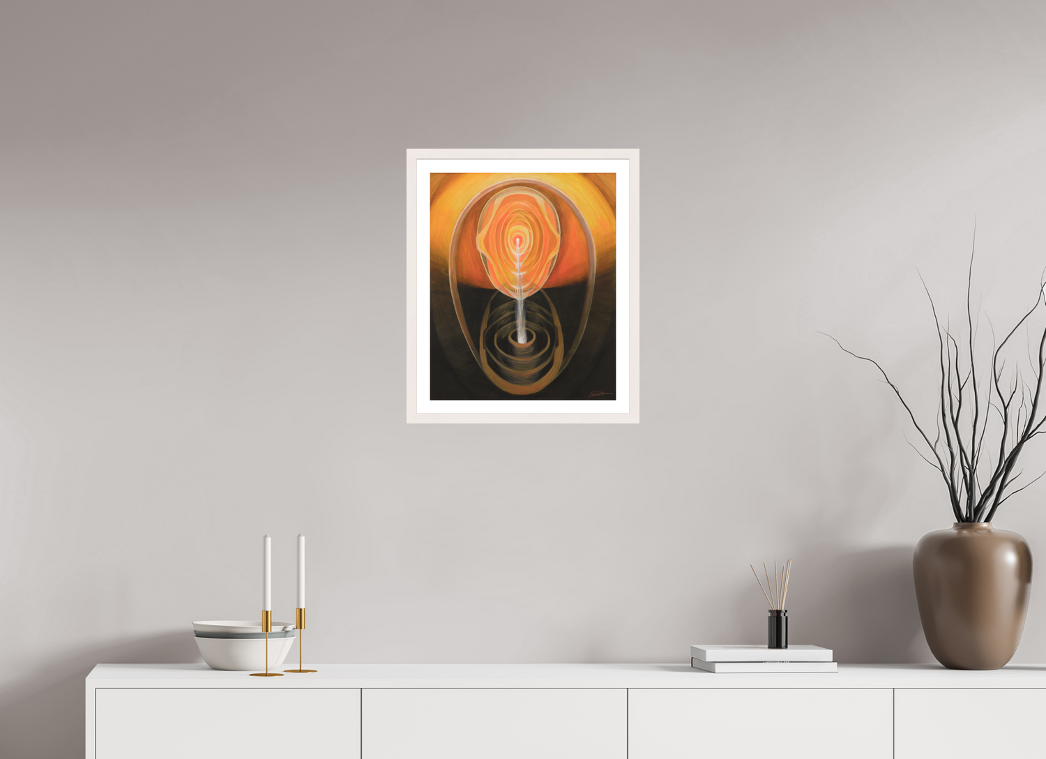 40 x 48,7 cm, Papier mit Holzrahmen, weiß Essenz &amp; Präsenz – die inneren Quellen