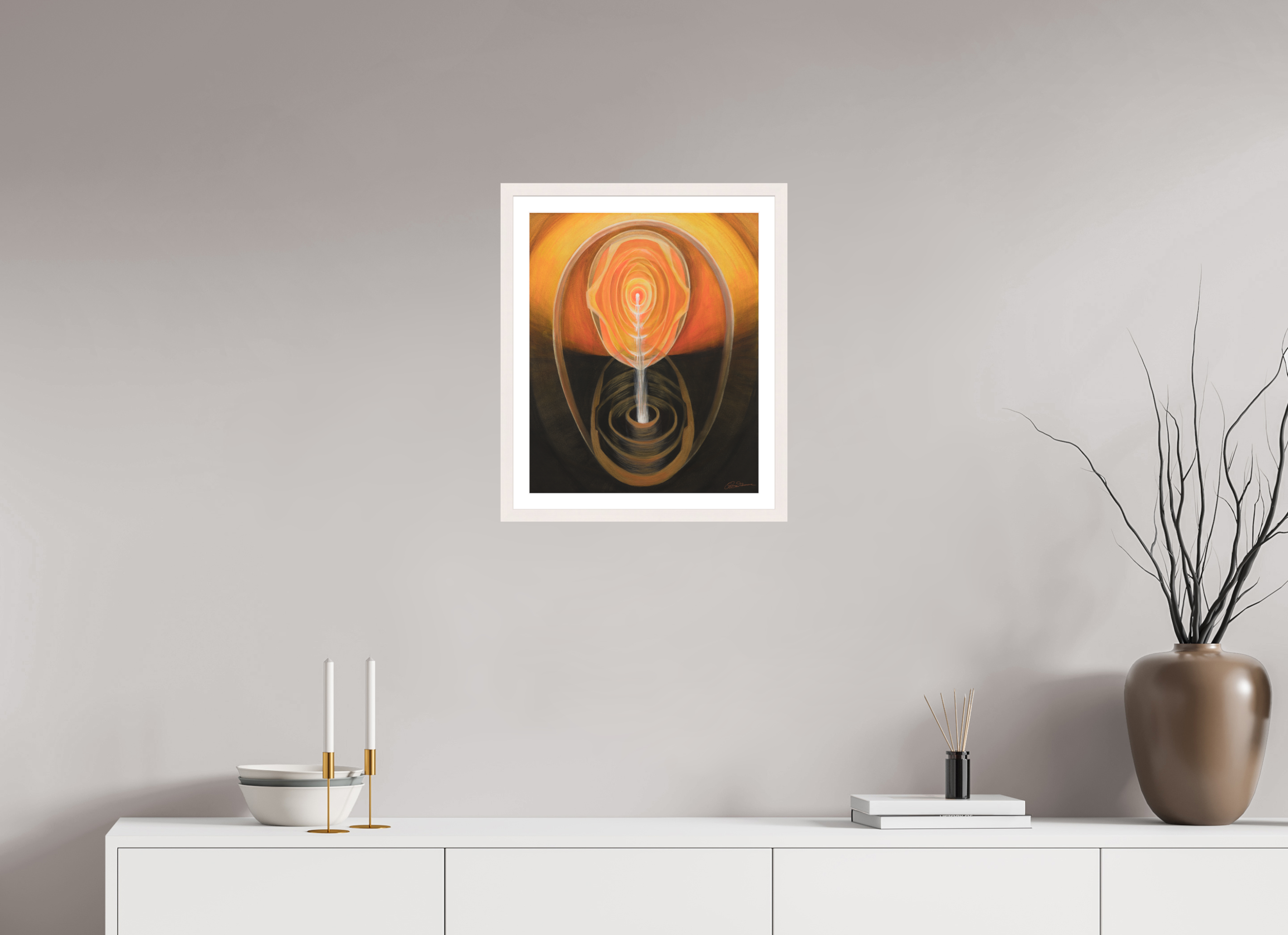 40 x 48,7 cm, Papier mit Holzrahmen, weiß Essenz &amp; Präsenz – die inneren Quellen