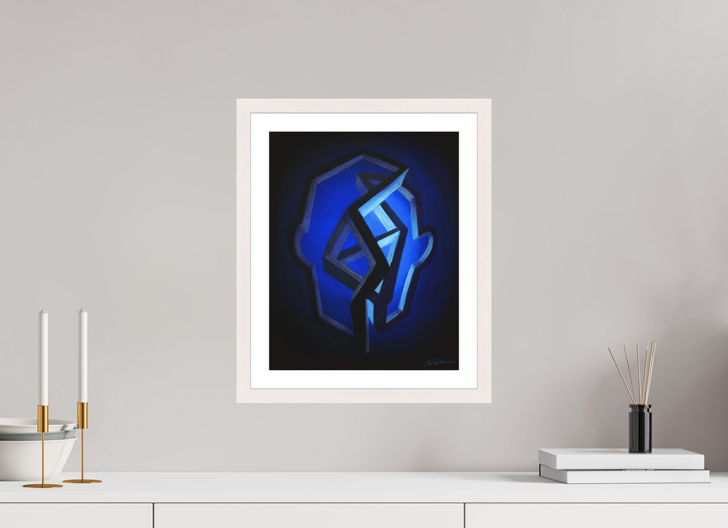 30 x 37,5 cm, Papier mit Holzrahmen, weiß Winterlicht