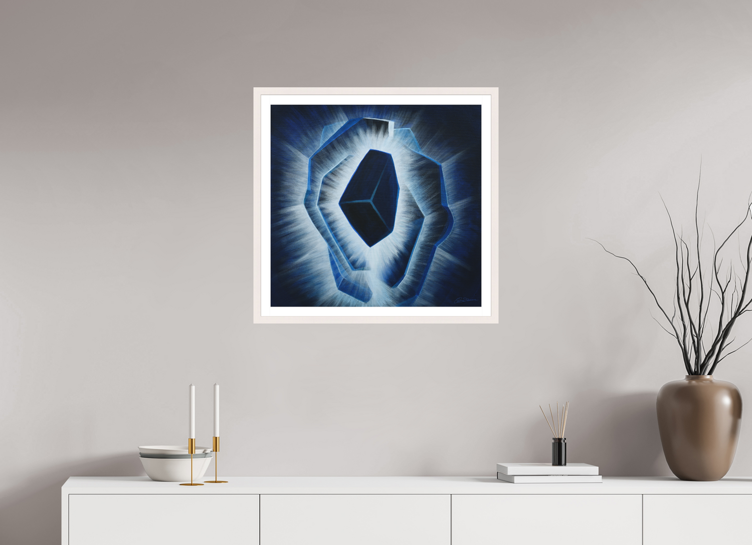 62,5 x 60 cm, Papier mit Holzrahmen | weiß | Museumsglas Der innere Durchbruch – Erwachen