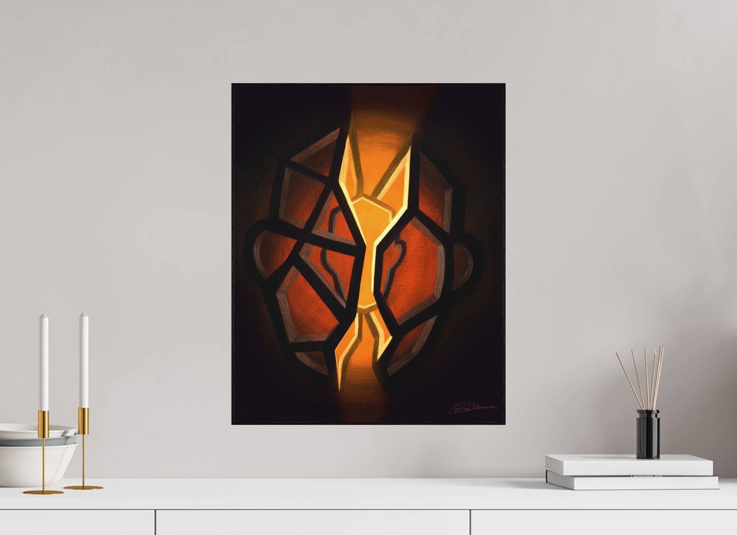 40 x 50 cm, Alu-Dibond mit Holzrahmen, schwarz Selbst-Bild. Schale und Kern