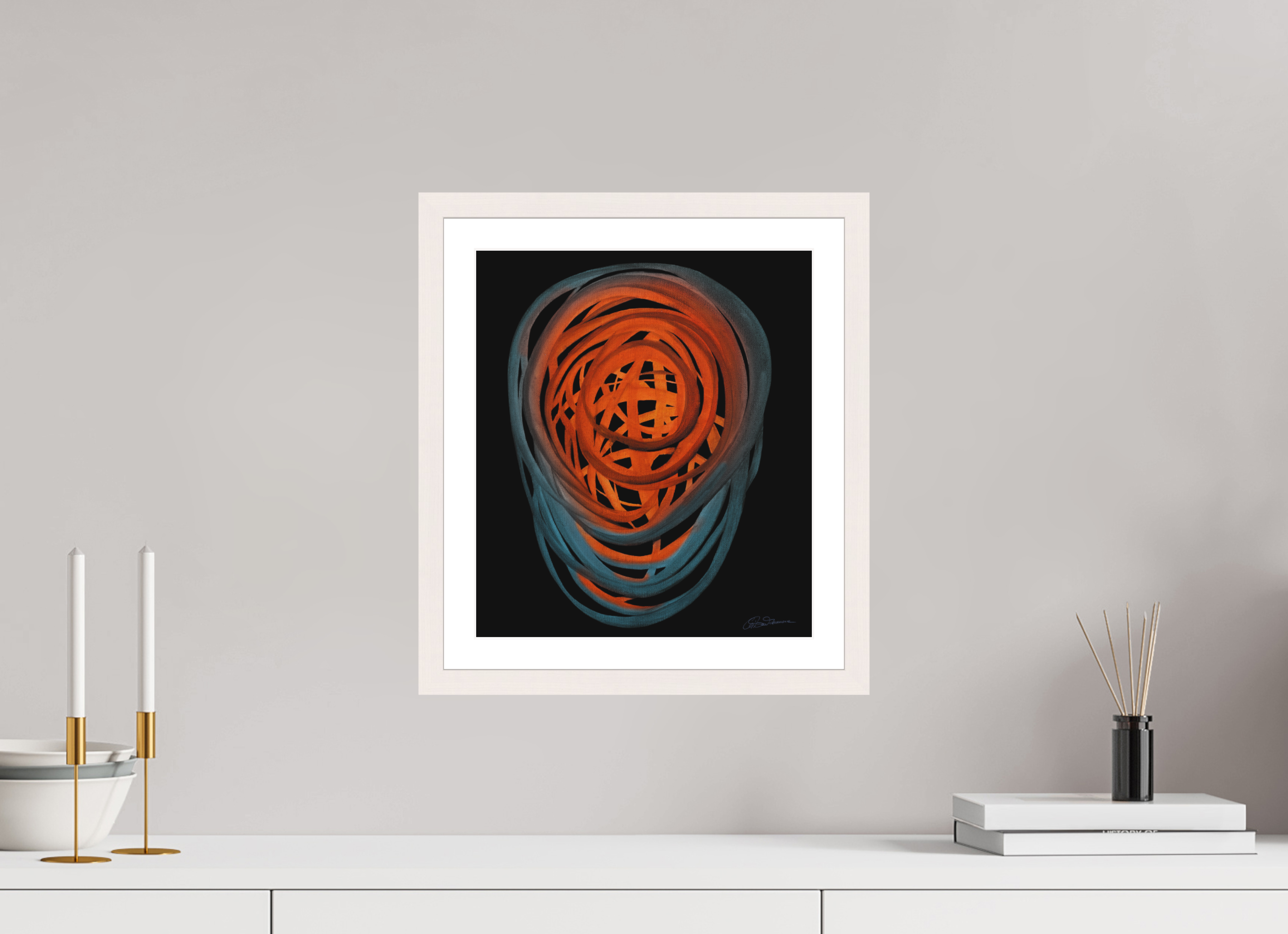 30 x 34,4 cm, Papier mit Holzrahmen, weiß Feuer &amp; Wasser | Spätsommer