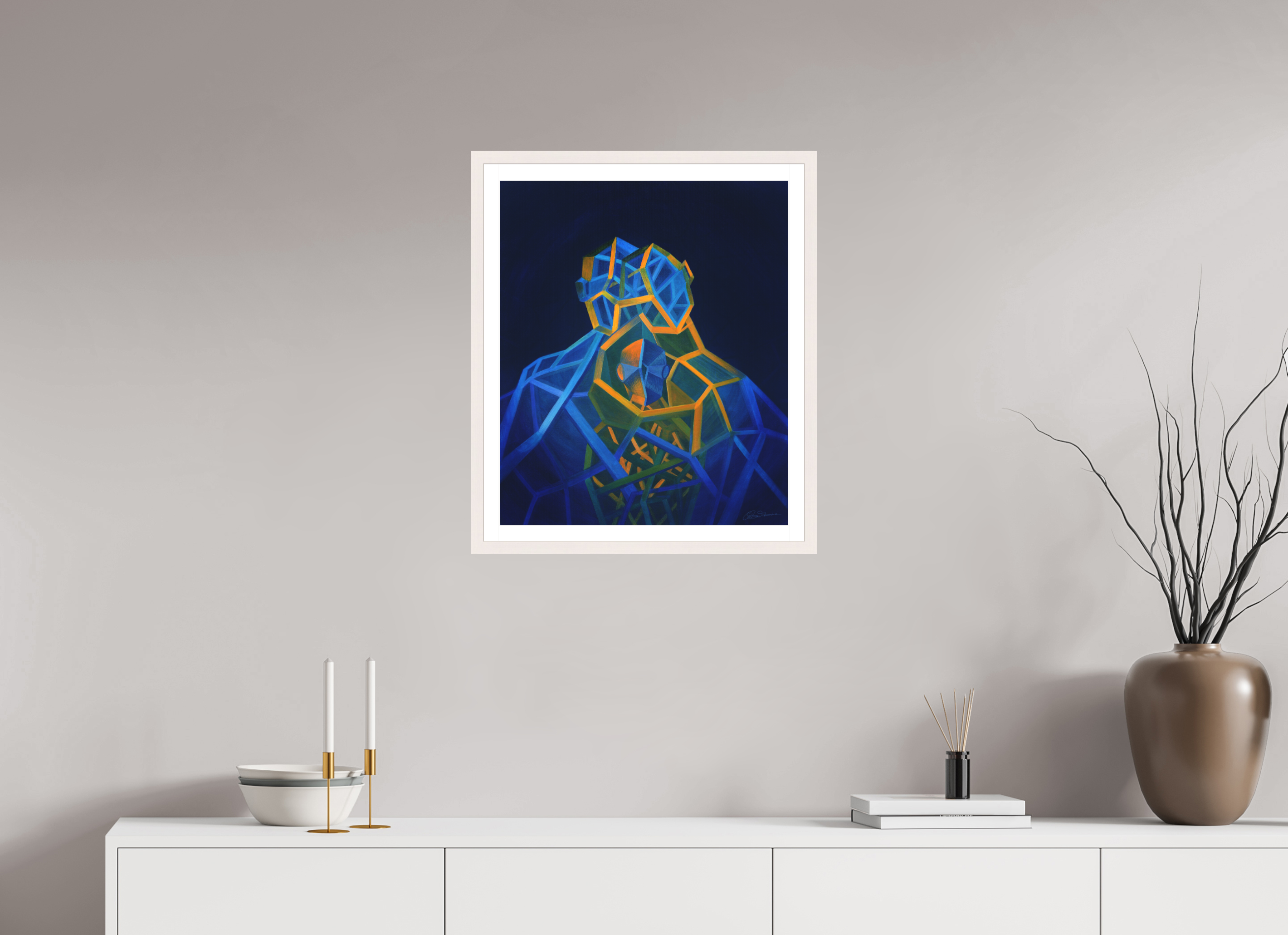 50 x 59,6 cm, Papier mit Holzrahmen, weiß Trinität – Eltern Kind