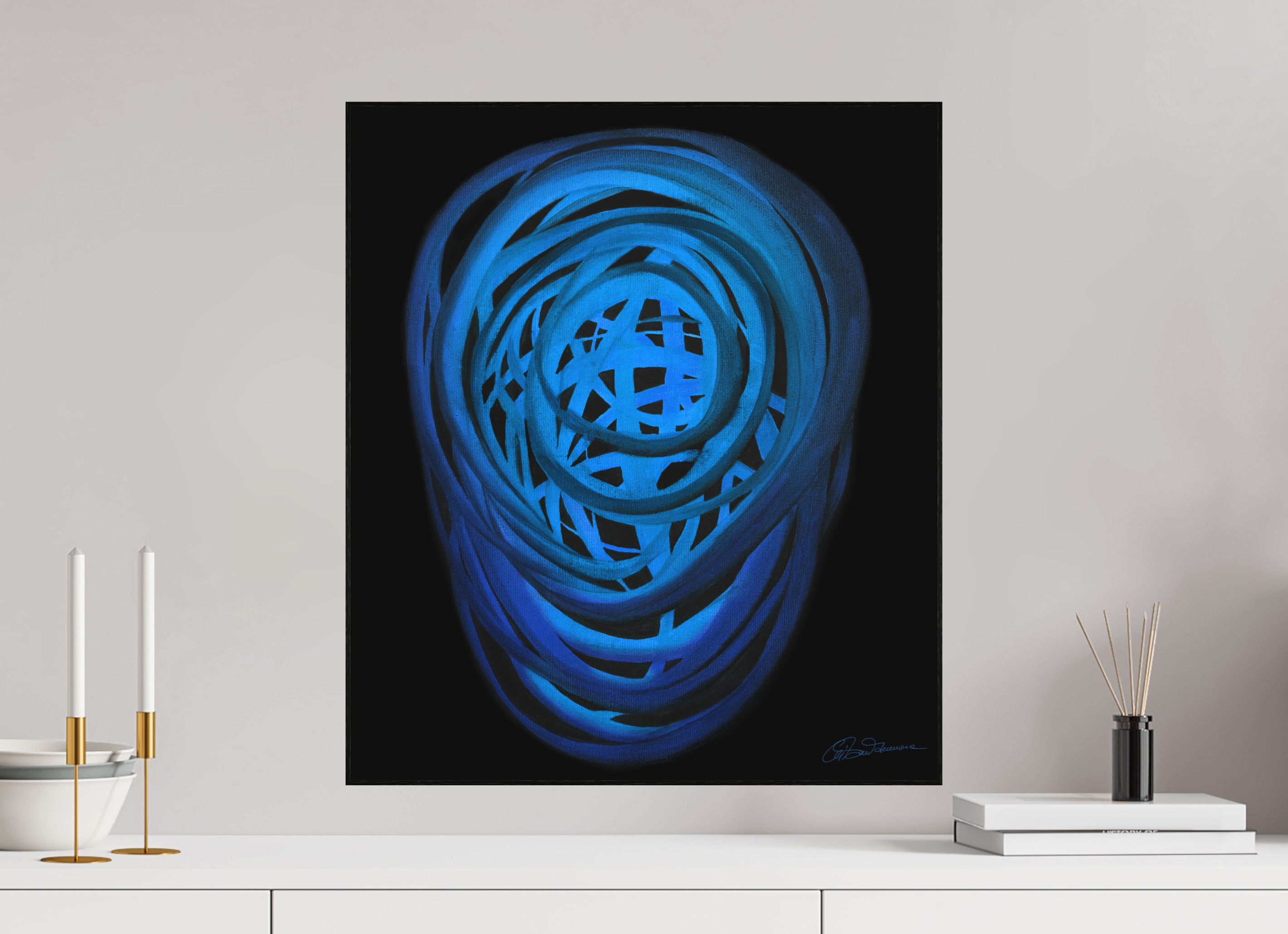 50 x 57,4 cm, Kunstdruck auf Alu-Dibond, gerahmt, Eiche, schwarz Wasser | Winter