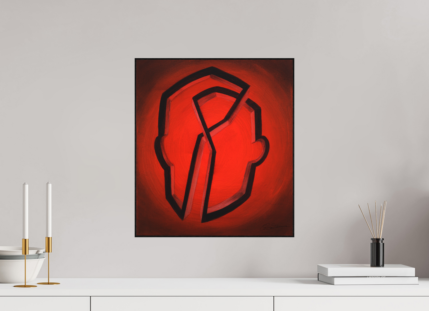 40 x 45 cm, Alu-Dibond mit Holzrahmen, schwarz Selbst-Bild. Zwei Seiten ein Selbst