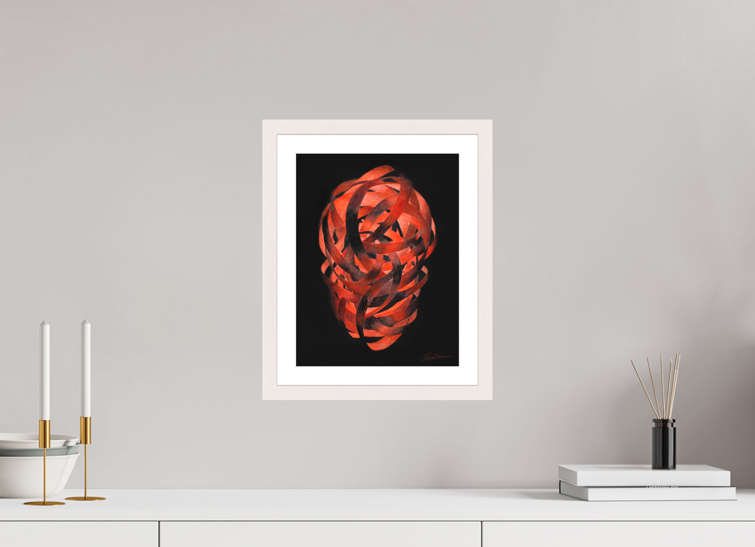 25 x 32,4 cm, Papier mit Holzrahmen, weiß Glutbahnen