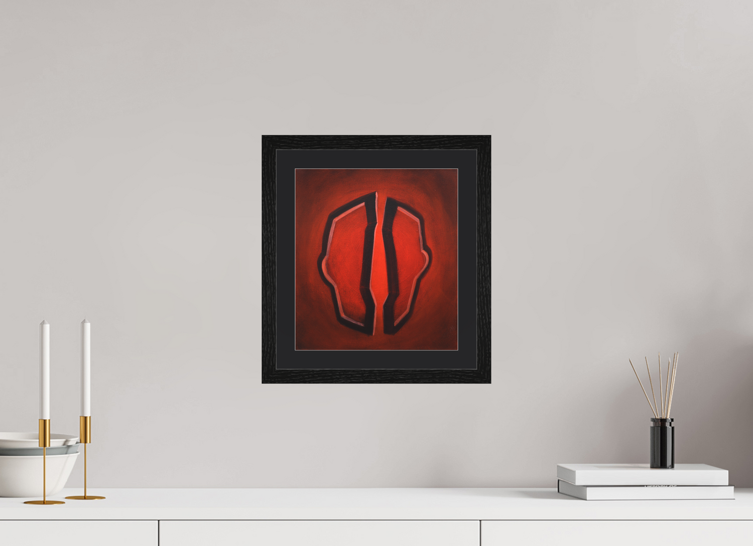 25 x 27,8 cm, Foto Papier schwarzes passapartout und schwarzer rahmen Selbst-Bild. Der Moment der Öffnung