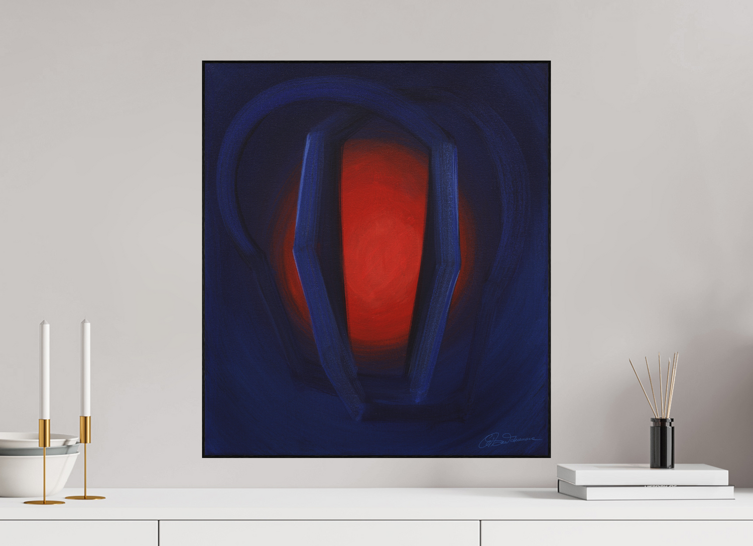 50 x 57,1 cm, Alu-Dibond mit Holzrahmen, schwarz Selbst-Begegnung