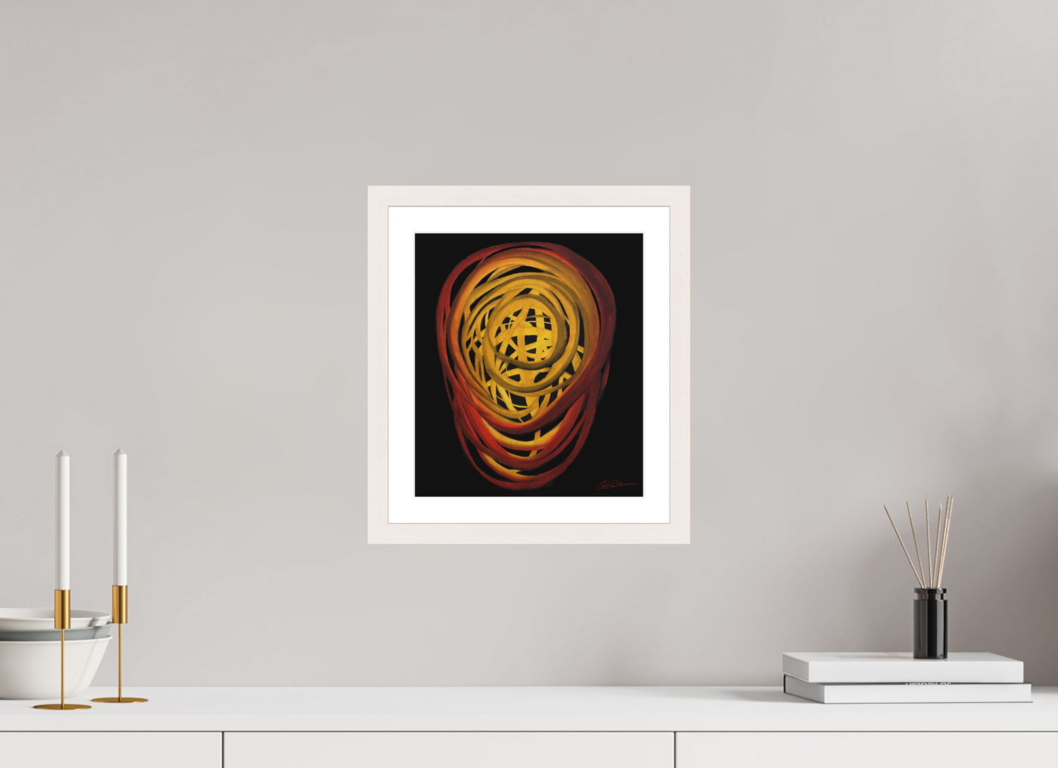 25 x 28,7 cm, Papier mit Holzrahmen, weiß Feuer | Sommer