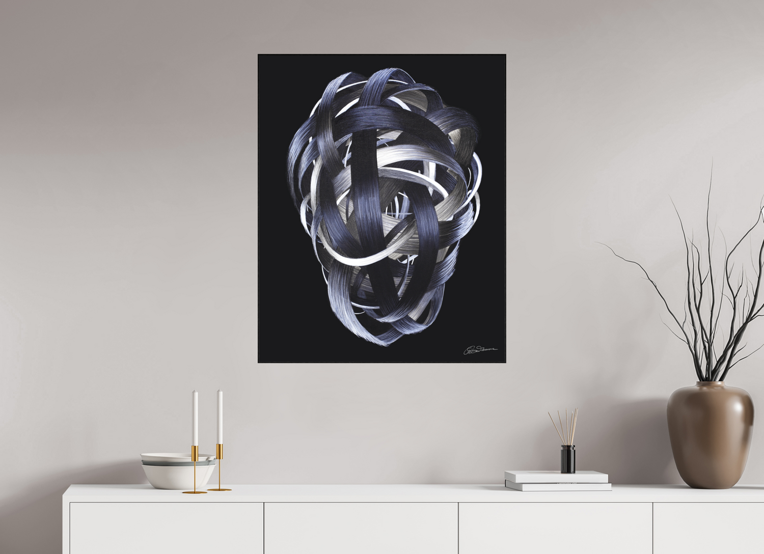 70 x 87,3 cm, Kunstdruck auf Alu-Dibond mit Holzrahmen, schwarz Verknotung