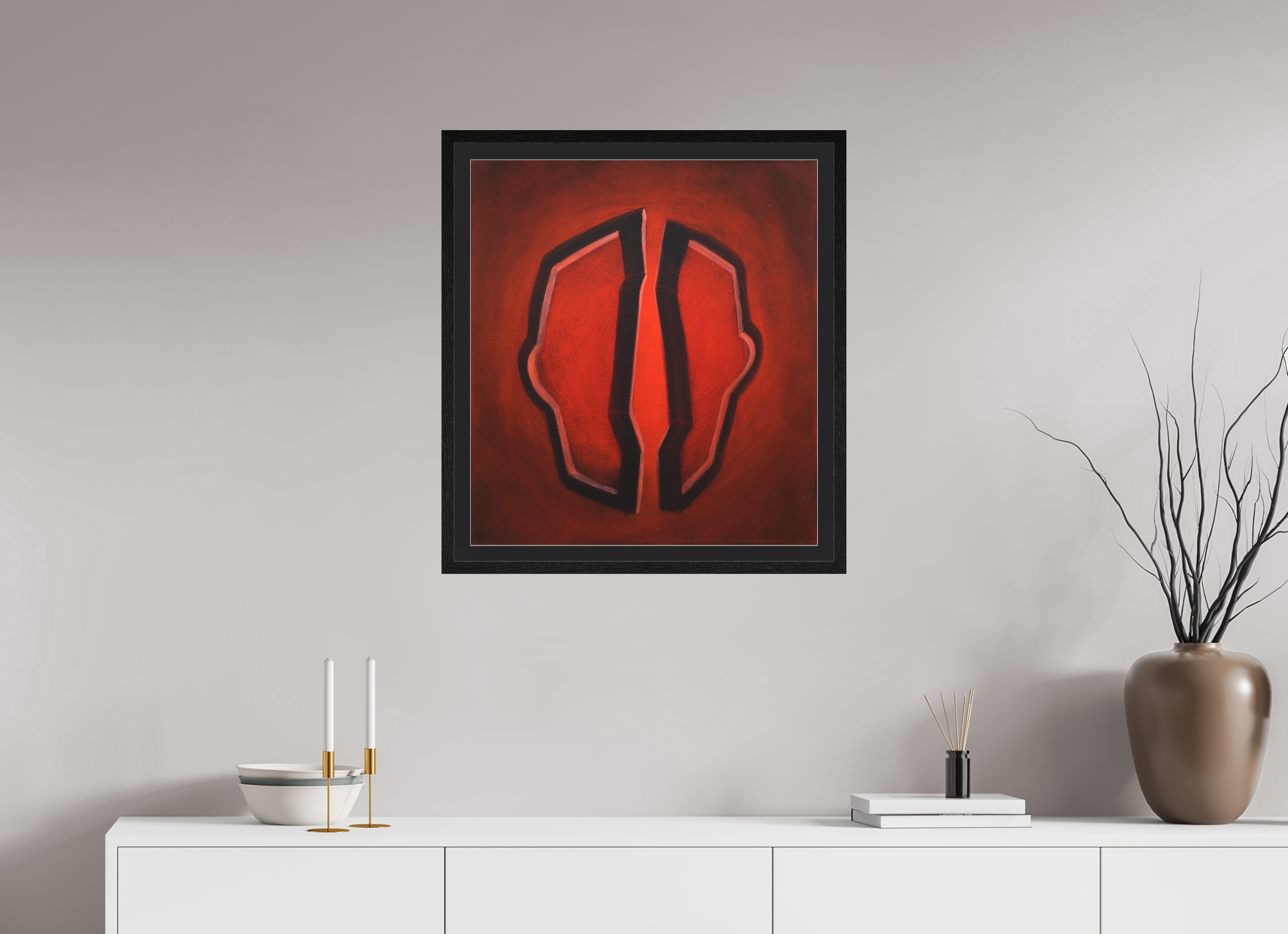 60 x 66,6 cm, Foto Papier schwarzes passapartout und schwarzer rahmen Selbst-Bild. Der Moment der Öffnung