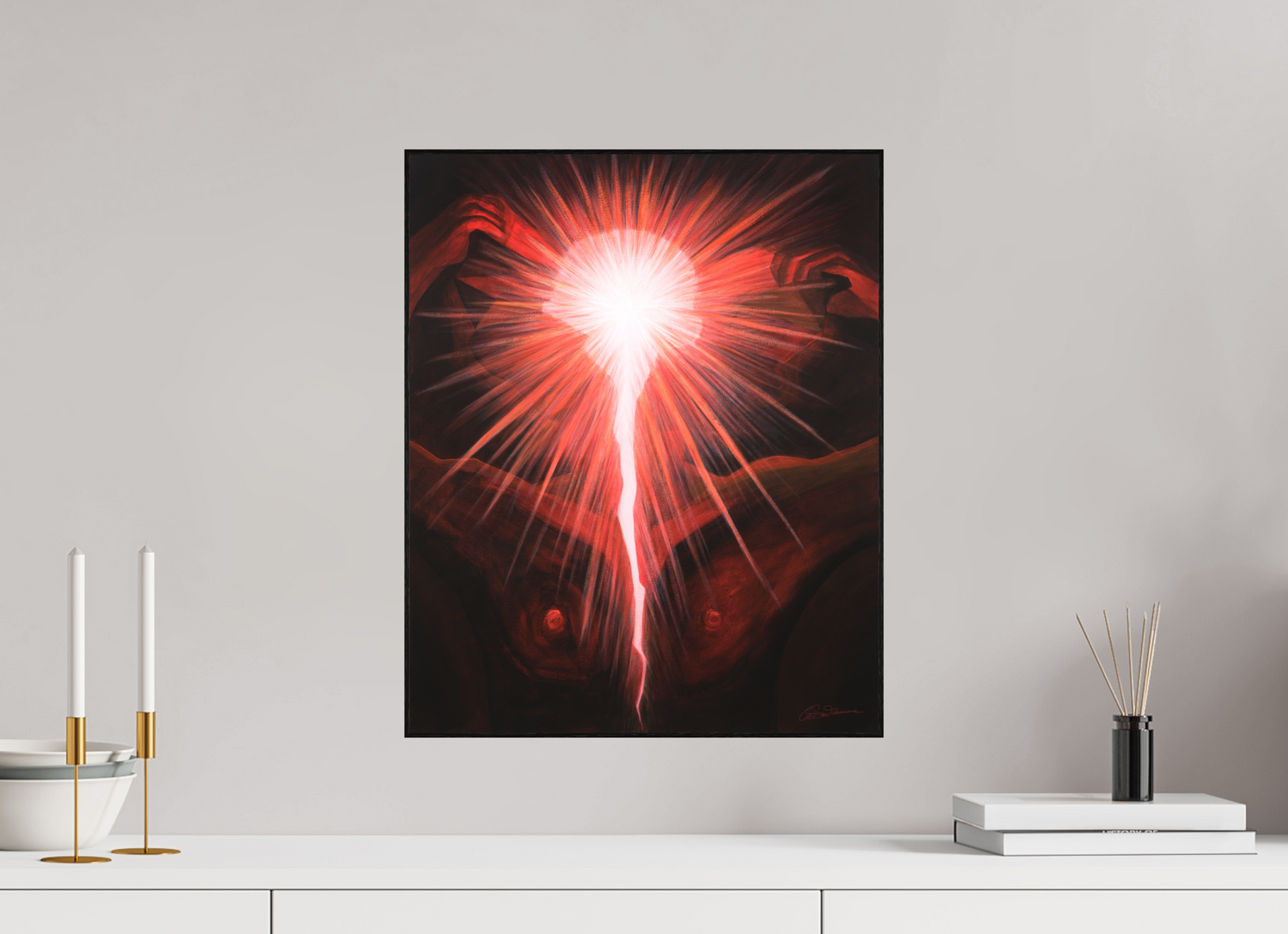 40 x 49,3 cm, Alu-Dibond mit Holzrahmen, schwarz Lichtkörper – Der neue Mensch