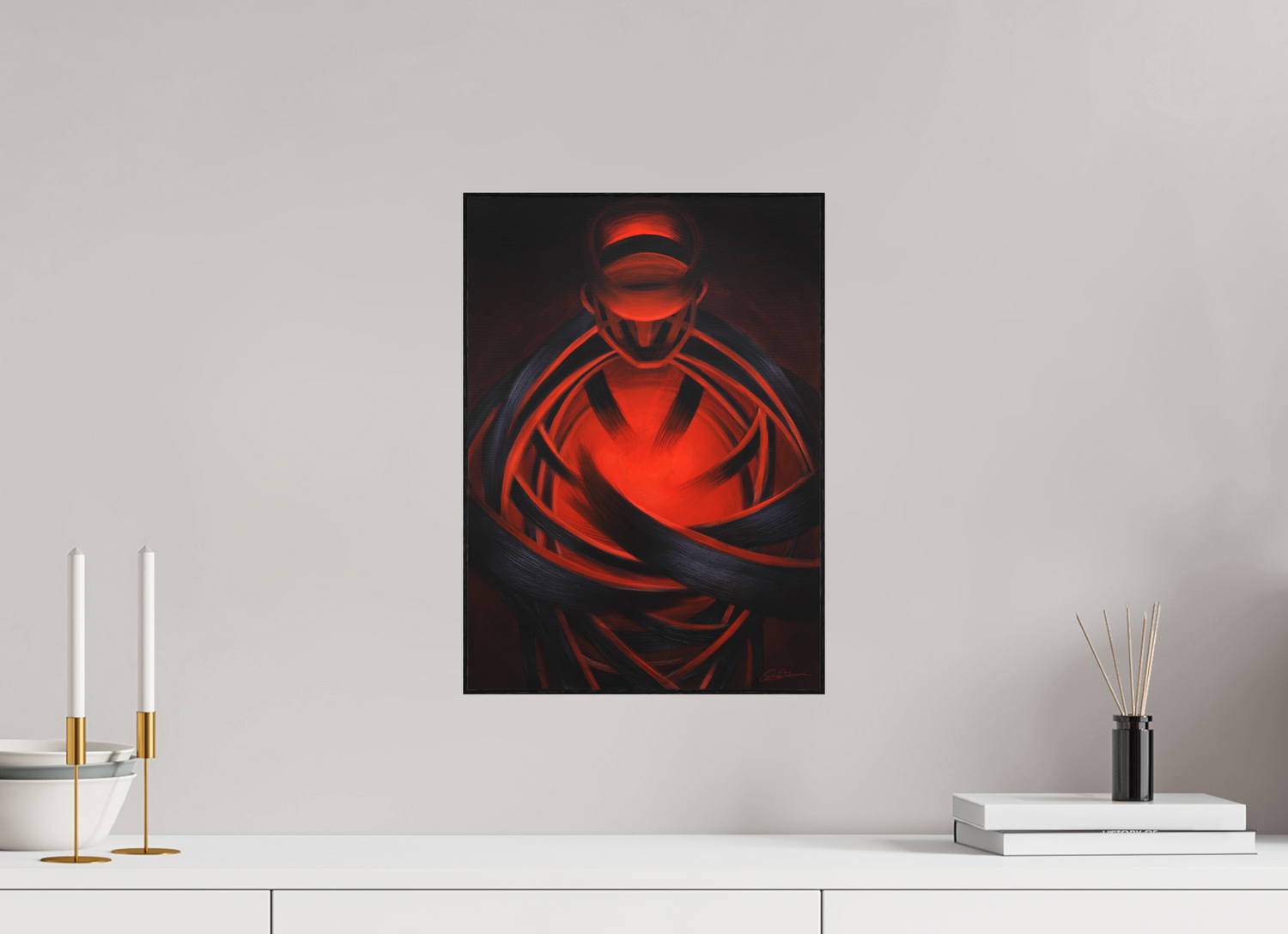 30 x 41,9 cm, Kunstdruck auf Alu-Dibond, gerahmt, Eiche, schwarz Der Innere Magier