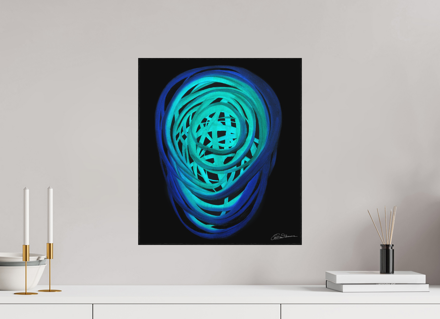 40 x 45,8 cm, Alu-Dibond mit Holzrahmen, schwarz Wasser | Frühling