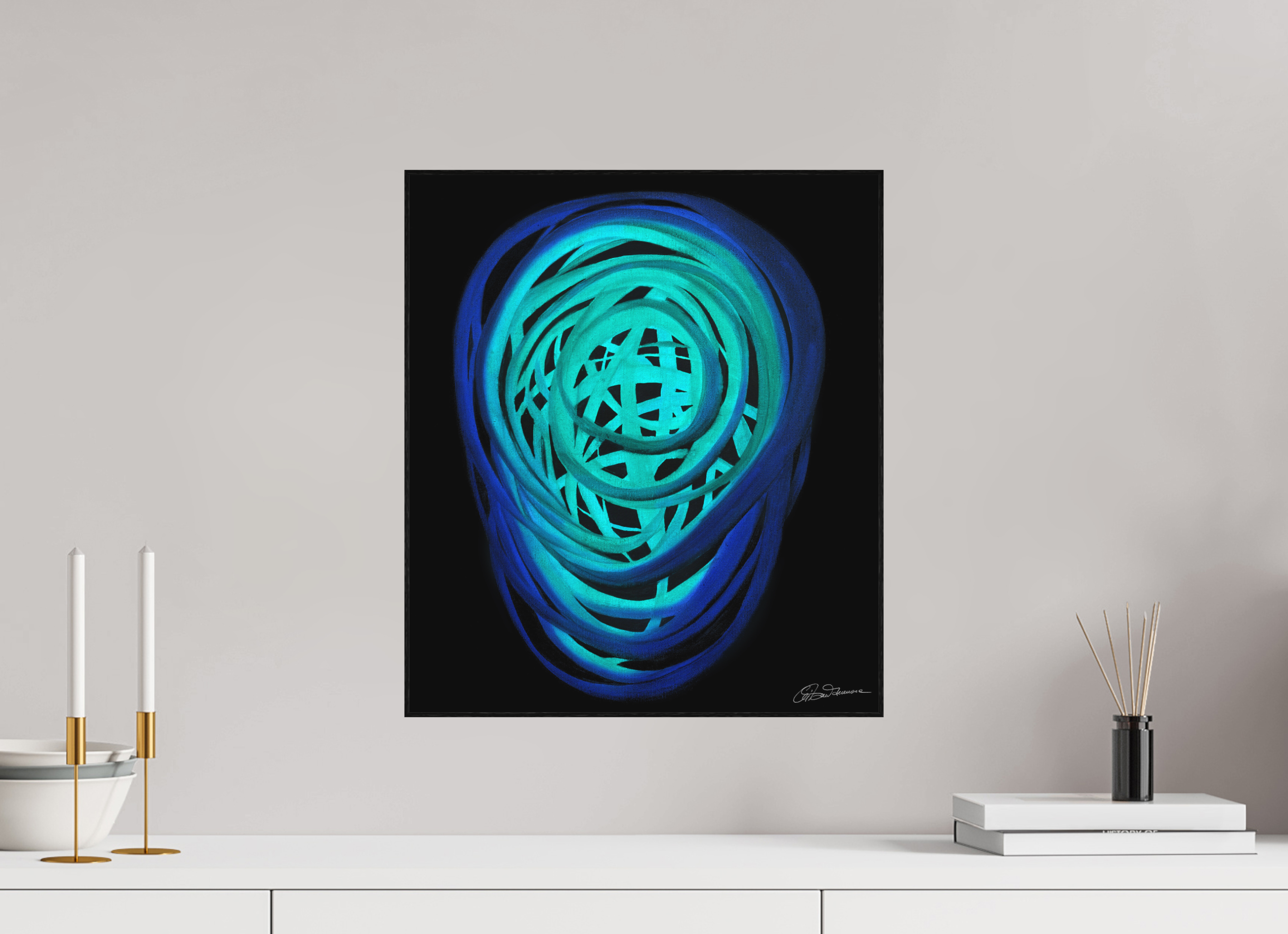 40 x 45,8 cm, Alu-Dibond mit Holzrahmen, schwarz Wasser | Frühling