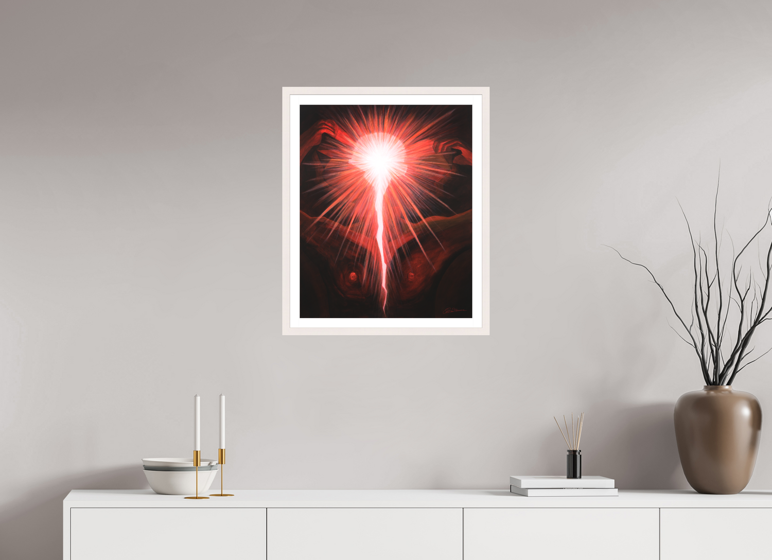 50 x 61,6 cm, Papier mit Holzrahmen, weiß Lichtkörper – Der neue Mensch