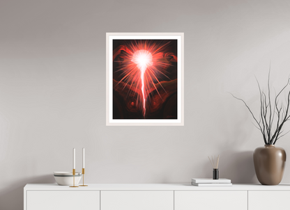 50 x 61,6 cm, Papier mit Holzrahmen, weiß Lichtkörper – Der neue Mensch