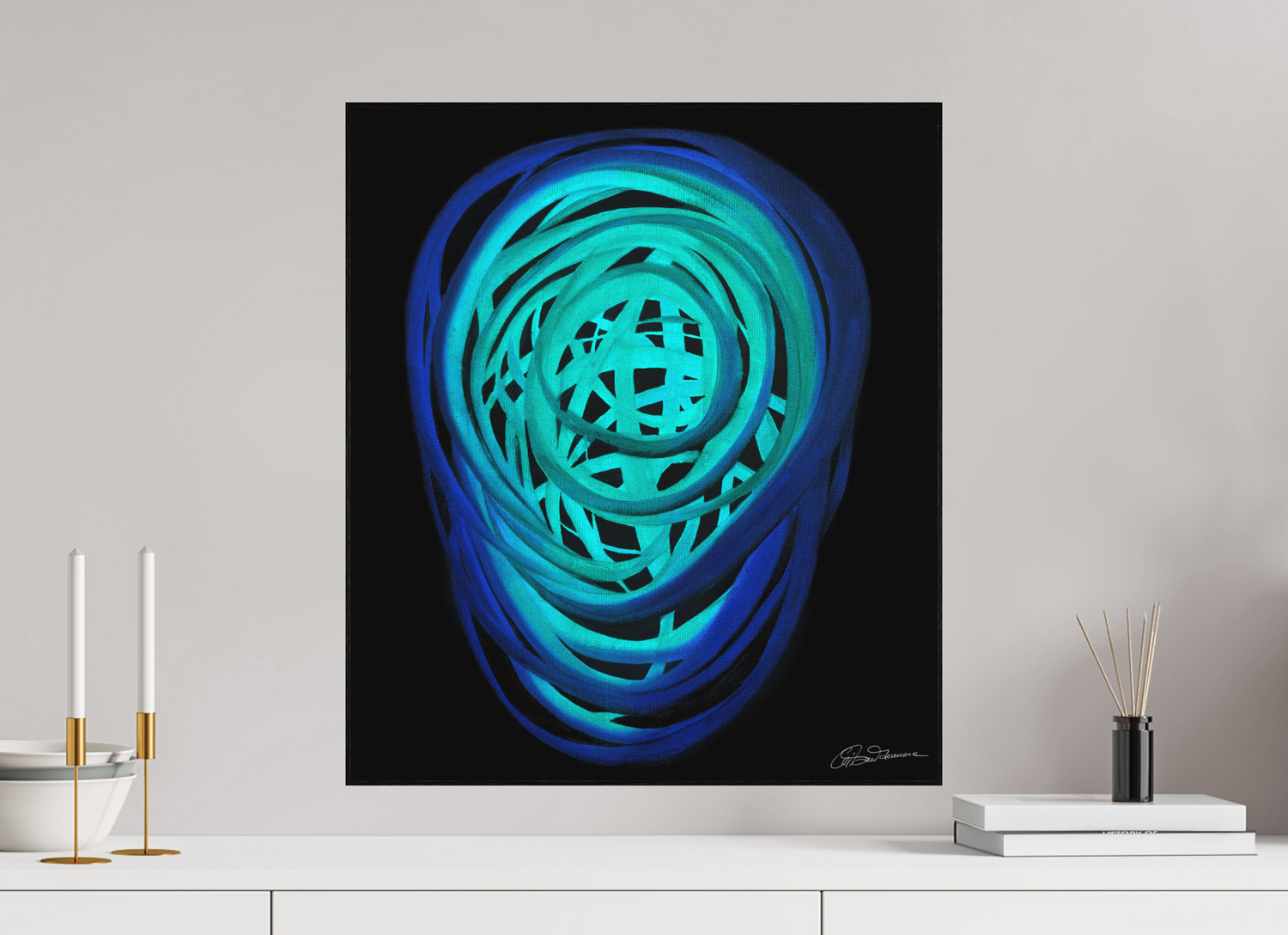 50 x 57,3 cm, Alu-Dibond mit Holzrahmen, schwarz Wasser | Frühling