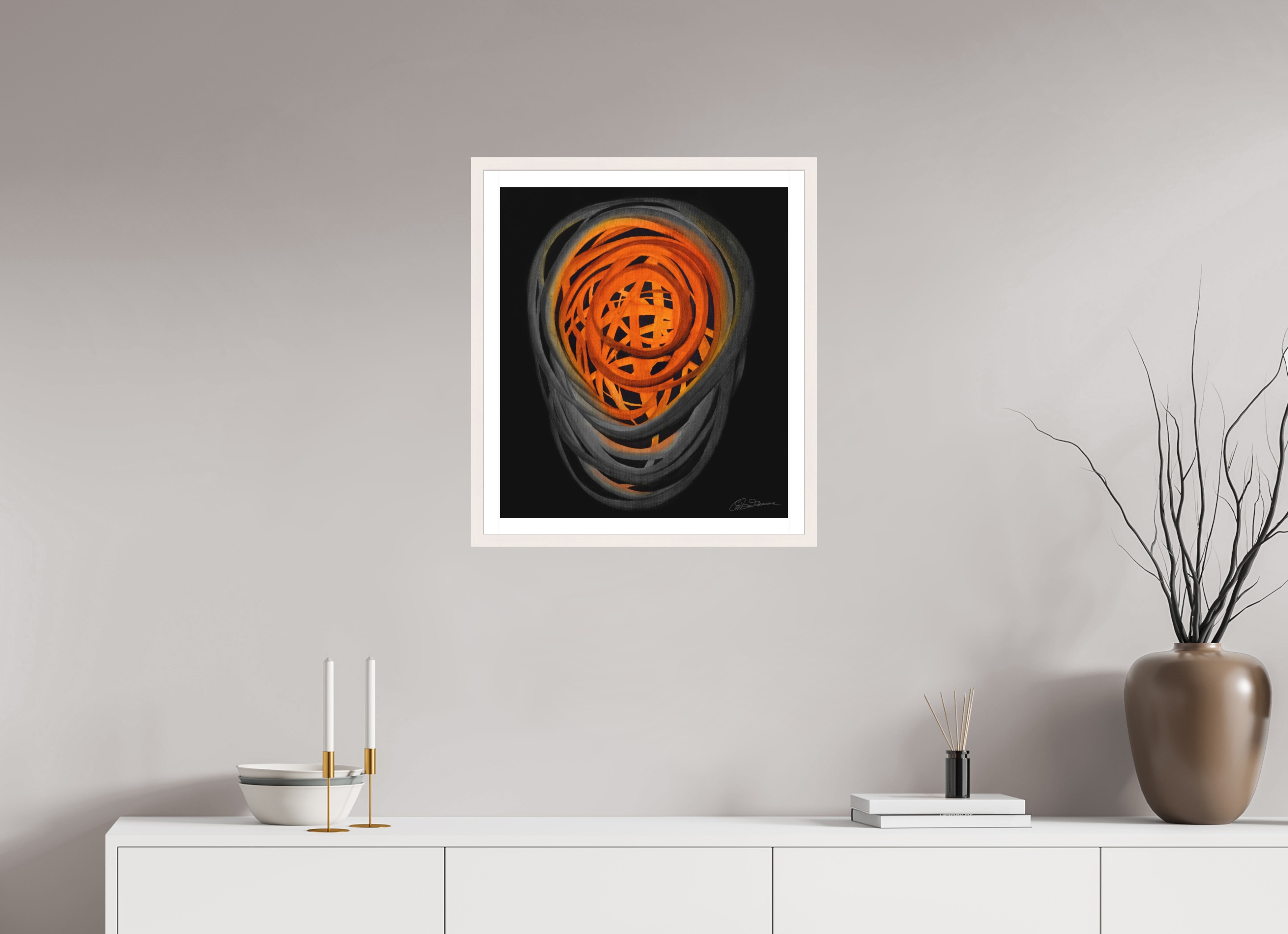 50 x 57,4 cm, Papier mit Holzrahmen, weiß Feuer &amp; Asche | Herbstglut