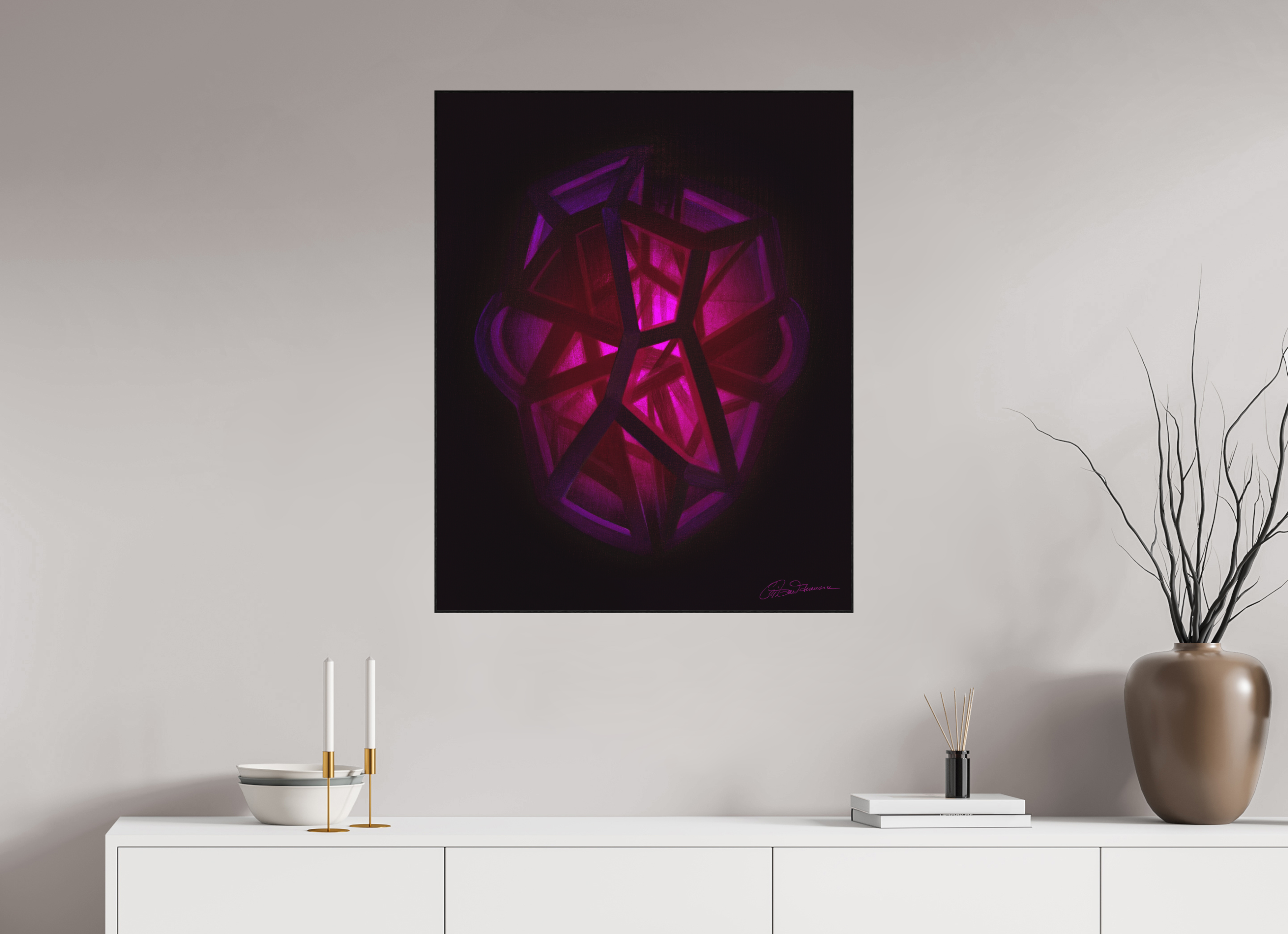 70 x 87,5 cm, Alu-Dibond mit Holzrahmen, schwarz Innere Geometrie