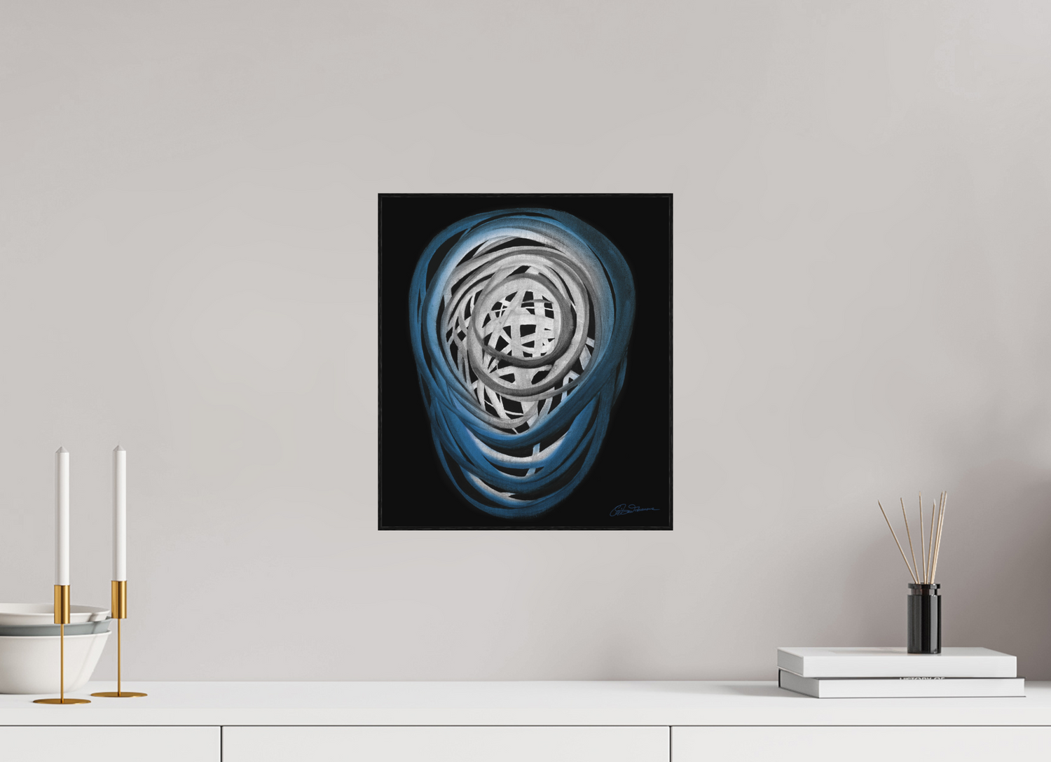 30 x 34,4 cm, Alu-Dibond mit Holzrahmen, schwarz Luft | Atem