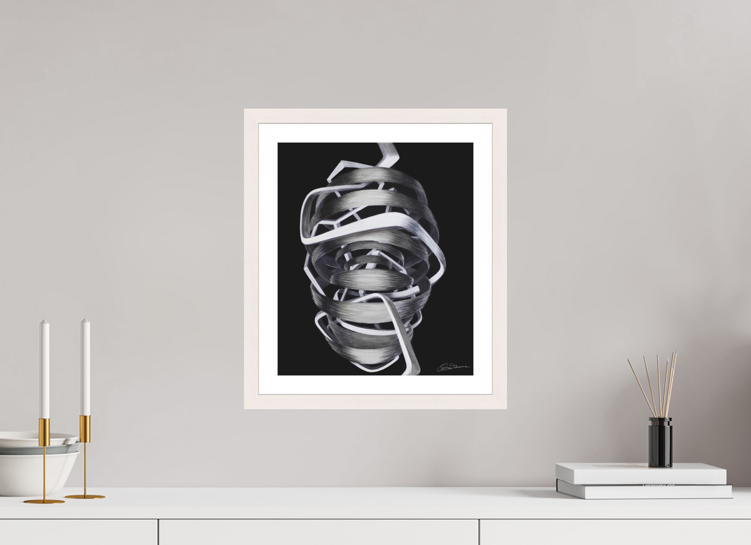 30 x 35,5 cm, Papier mit Holzrahmen, weiß Architektur des Bewusstseins - Innerer Pfad