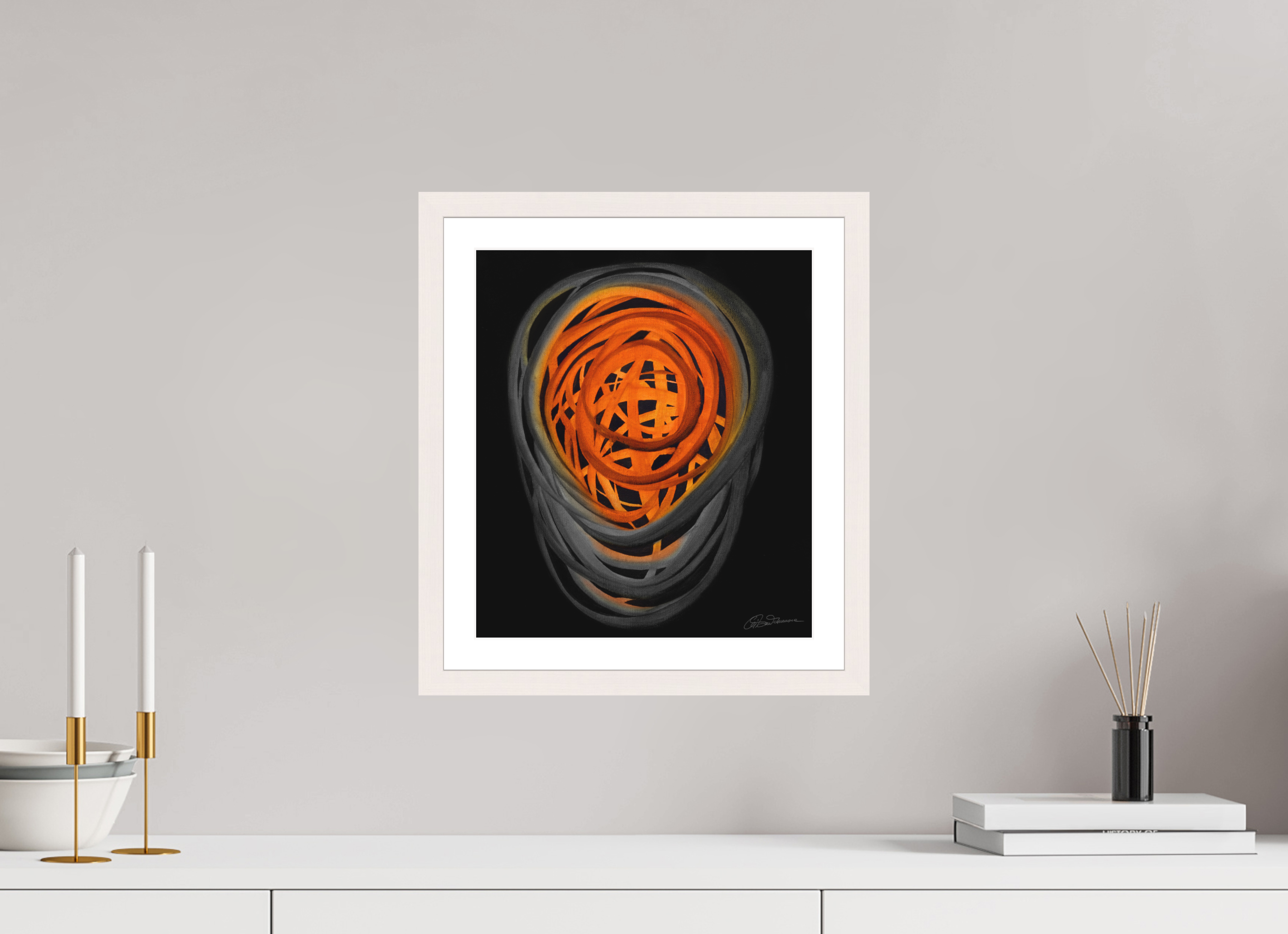 30 x 34,5 cm, Papier mit Holzrahmen, weiß Feuer &amp; Asche | Herbstglut