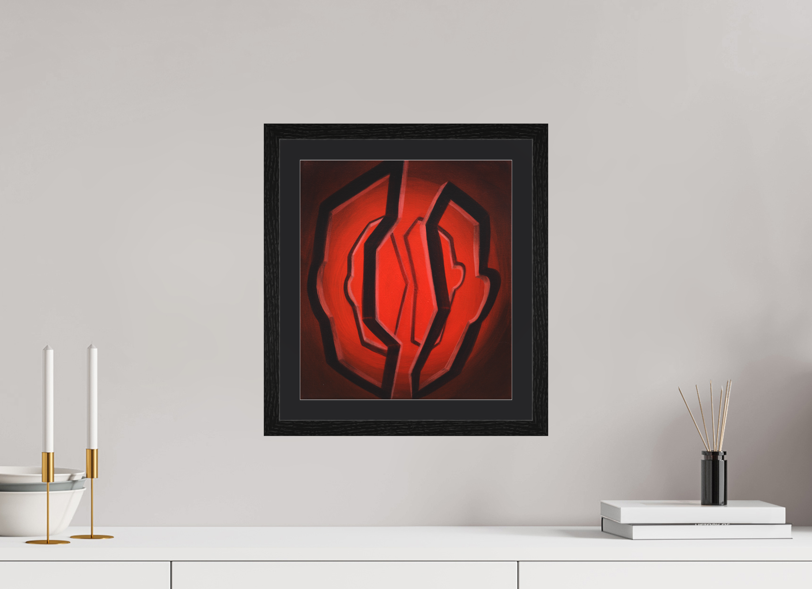 30 x 33,8 cm, Foto Papier schwarzes passapartout und schwarzer rahmen Selbst-Bild. Zwei Portale eines Selbst